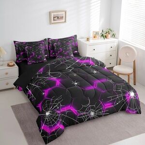 Full size 7 piece bed in a bag gothic geometric purple spider web